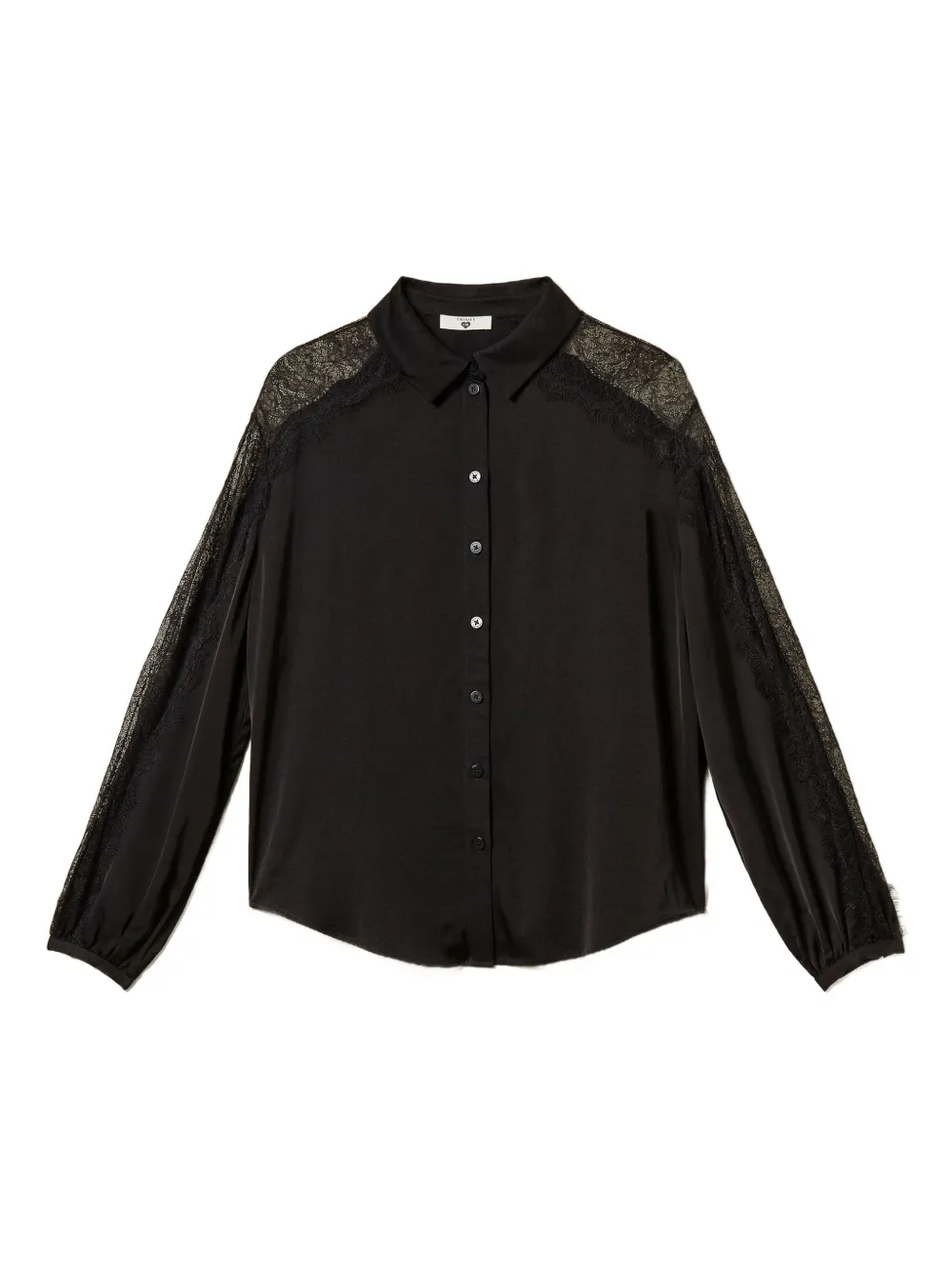 Twinset Lace-detailing Satin Shirt In Black