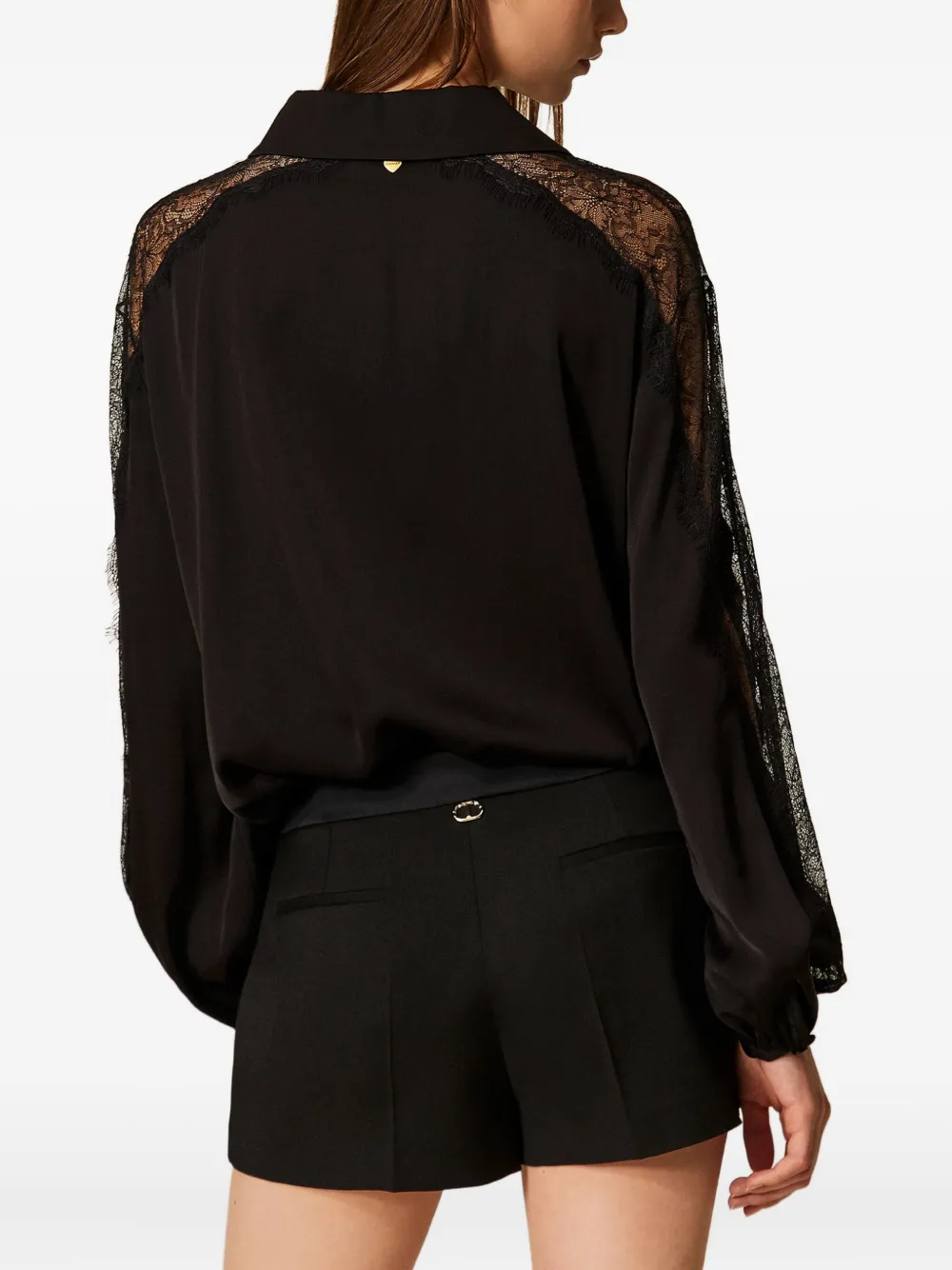 Twinset Lace-detailing Satin Shirt In Black
