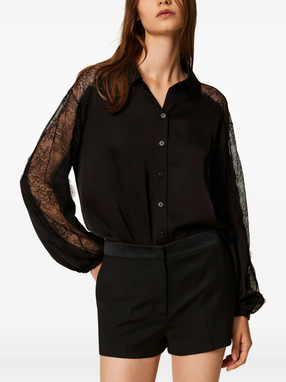 TWINSET lace-detailing satin shirt - Zwart