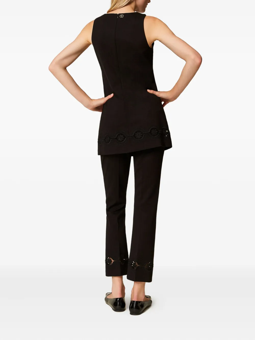TWINSET Broek met geborduurde bloemen Zwart
