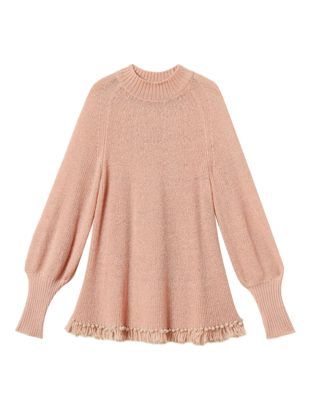 TWINSET fringes pearls turtleneck sweater | Pink | Image 1