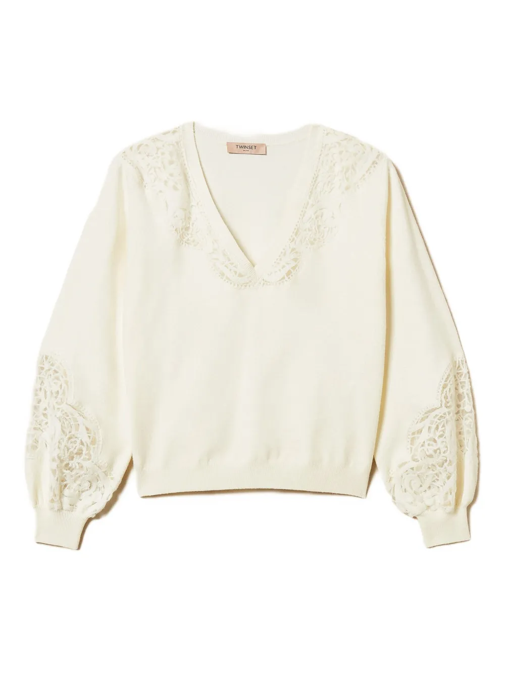 Twinset Embroidered V-neck Sweater In White
