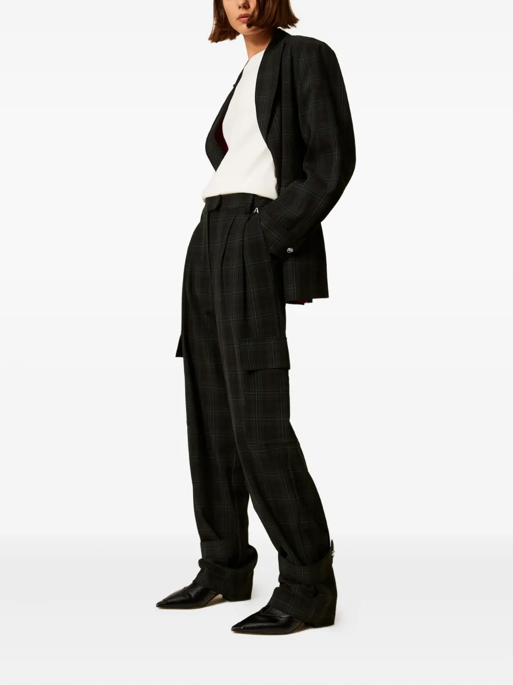 TWINSET Broek met tartan ruit en cargo zak - Groen