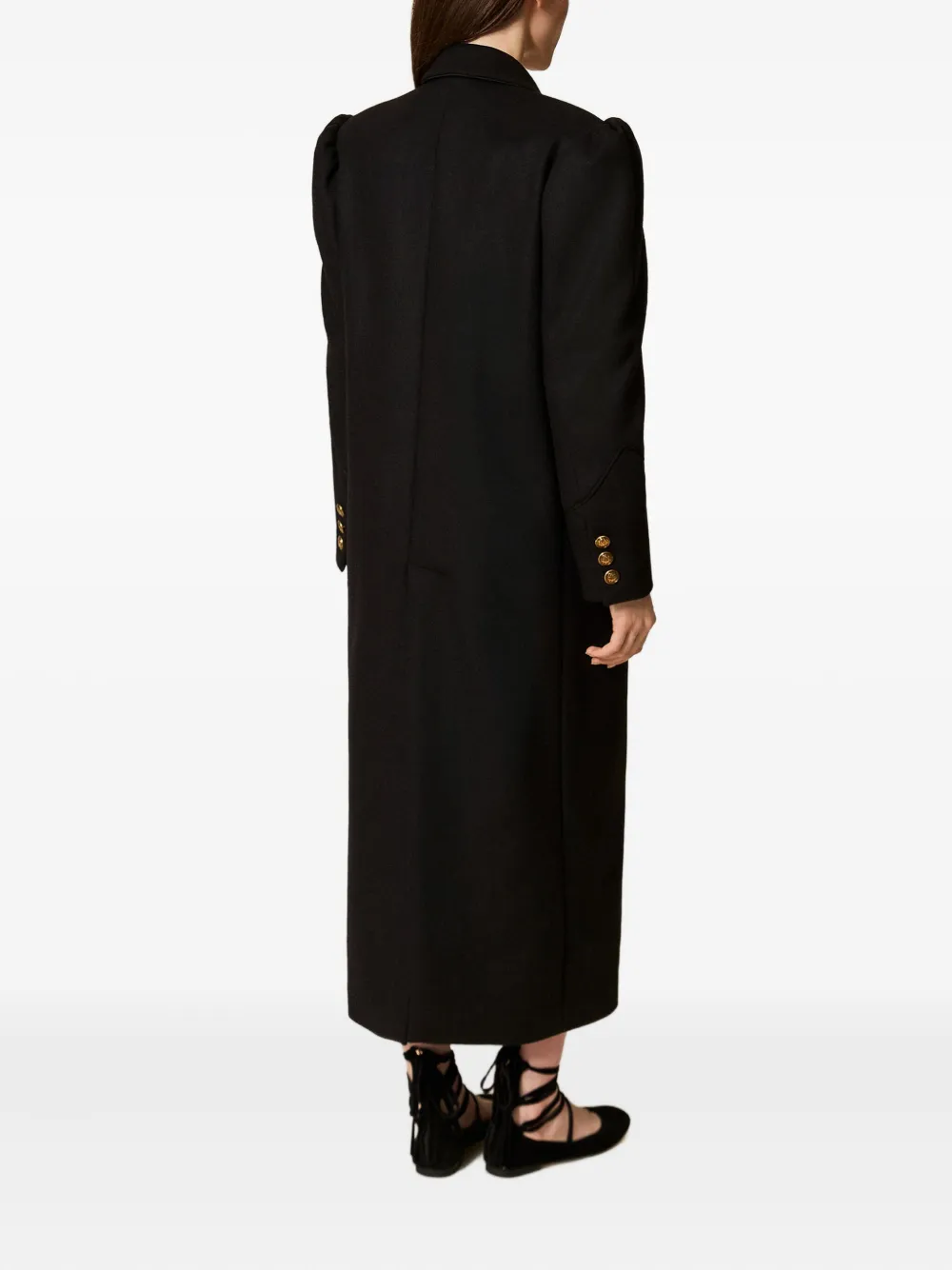 Twinset Puff-sleeve Buttoned Coat In Black