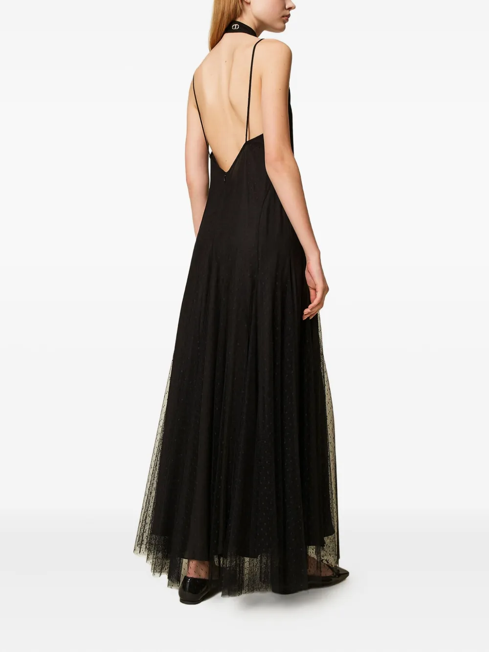 Twinset Sleeveless Tulle Maxi Dress In Black