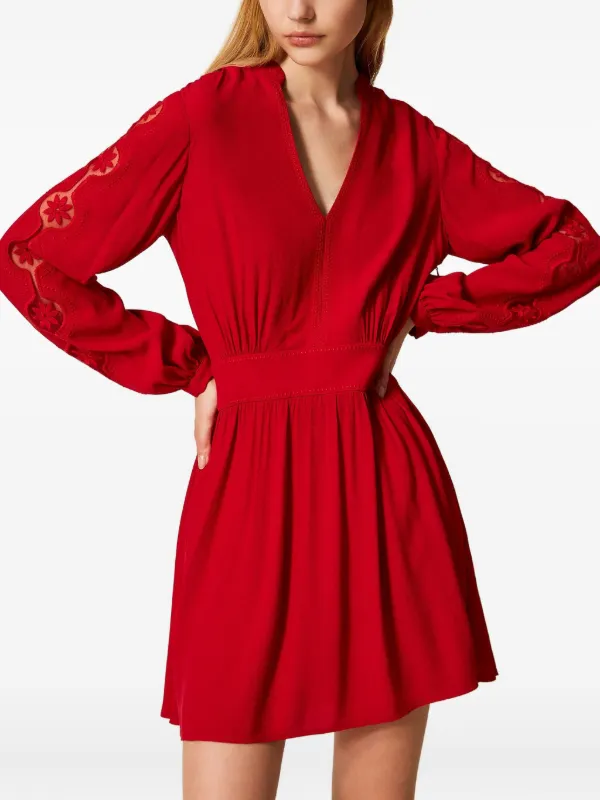 TWINSET Embroidered V-neck Mini Dress | Red | FARFETCH FI