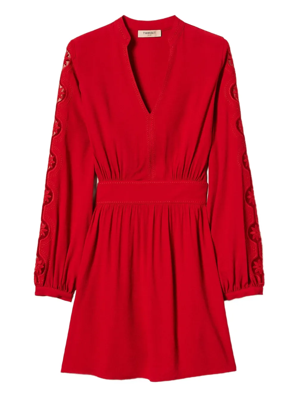 Twinset Embroidered V-neck Mini Dress In Red