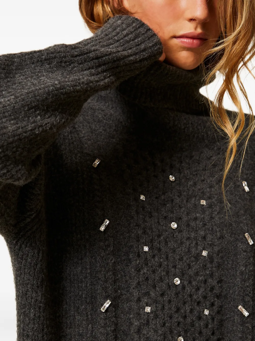 TWINSET Verfraaide gebreide mini-jurk Grijs