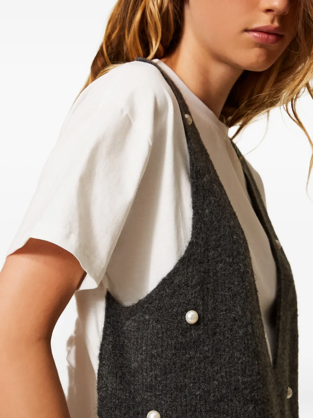 TWINSET Verfraaid T-shirt met V-hals Grijs