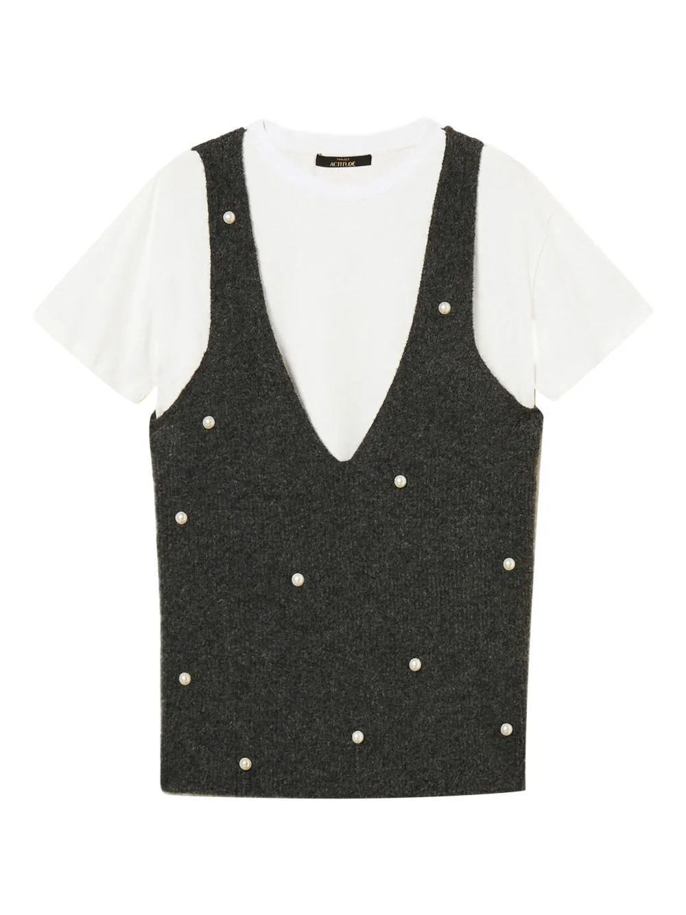 TWINSET embellished V-neck T-shirt | Grey | Image 1