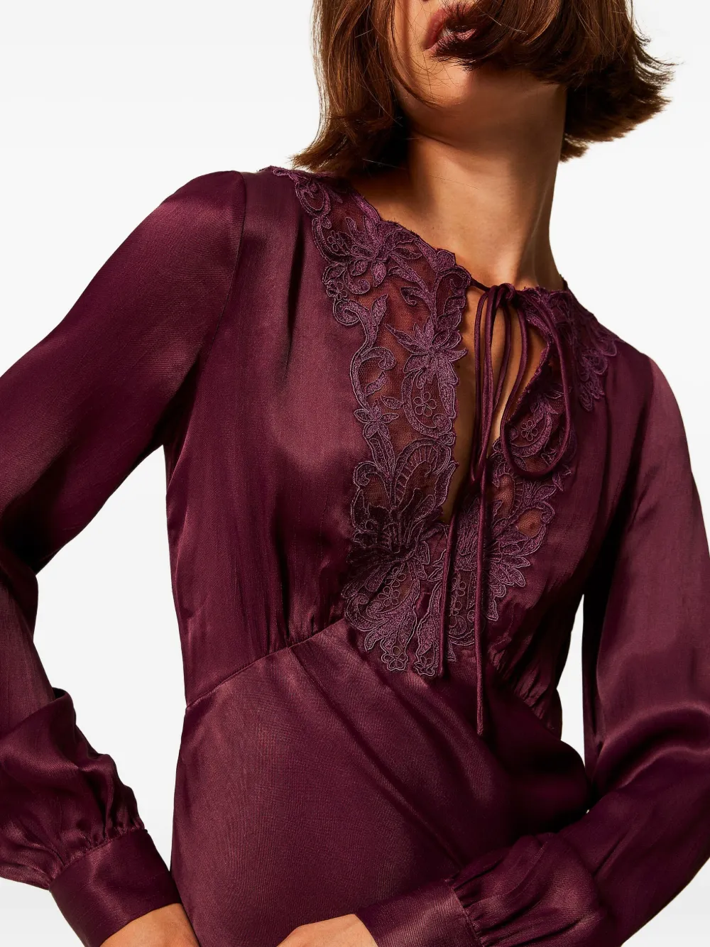 TWINSET Satijnen jurk met kanten vlakken Rood