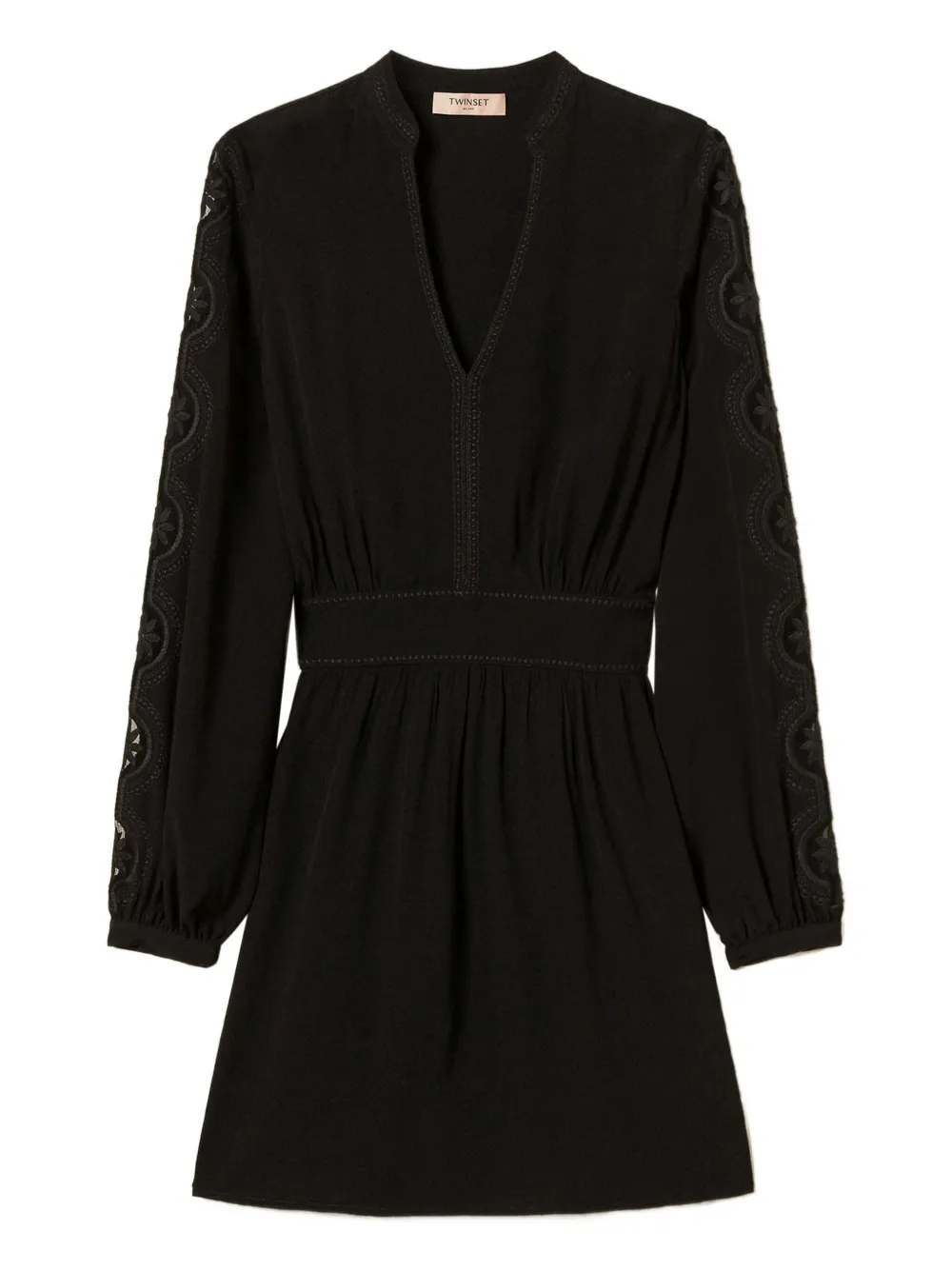 Twinset Embroidered V-neck Mini Dress In Black