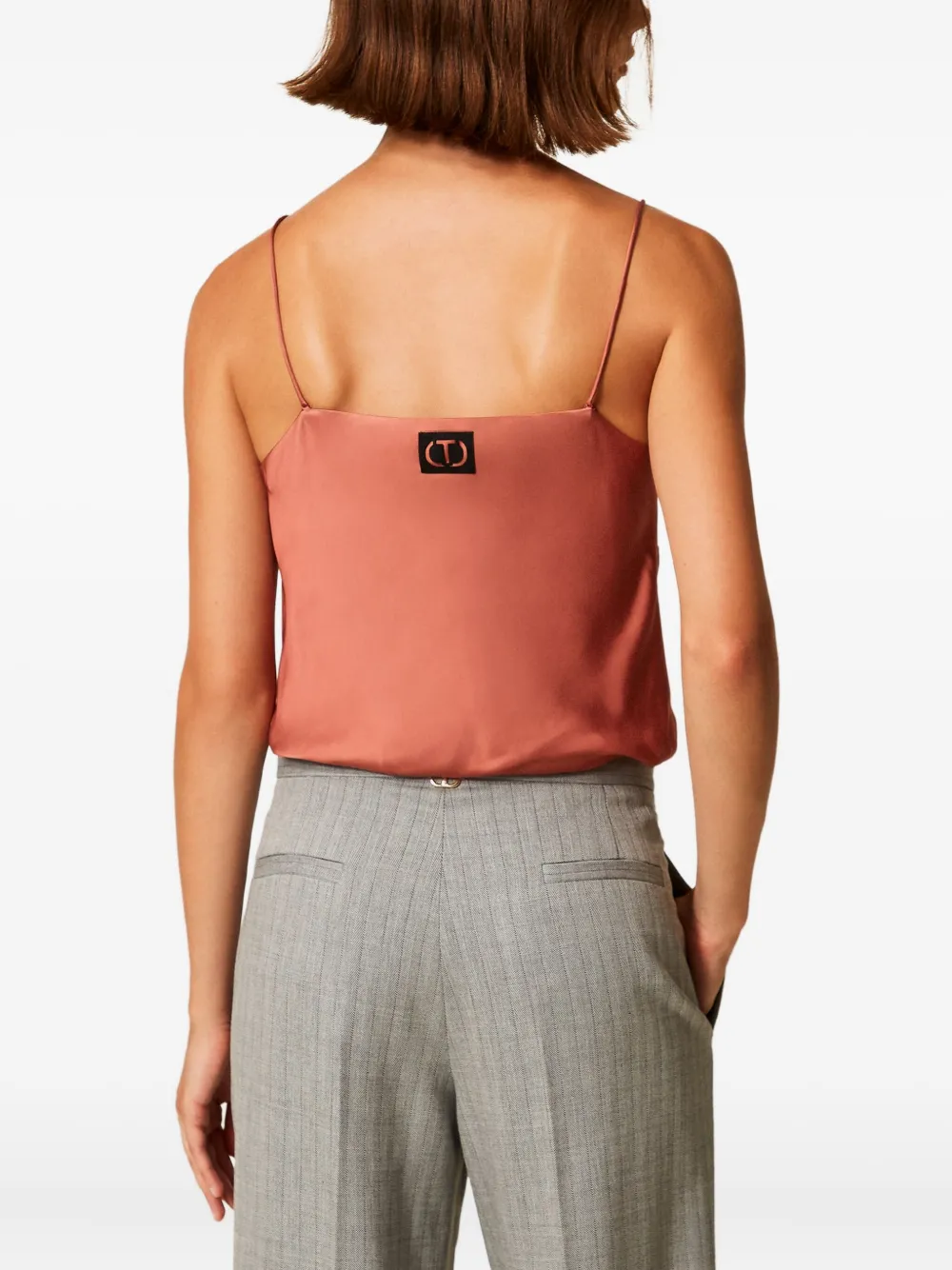 TWINSET Satijnen top met afwerking van kant Roze