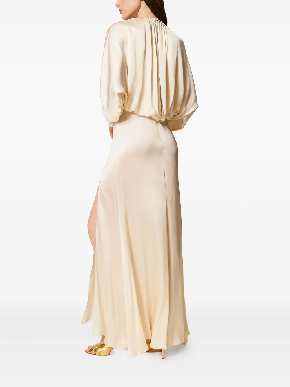 Twinset Gathered-bodice Satin Dress In Neutral