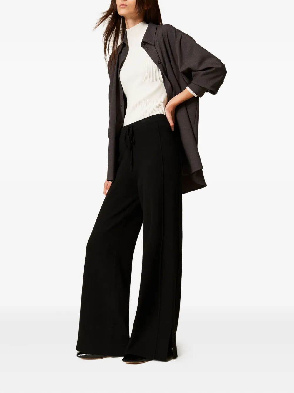 TWINSET Broek met trekkoord en zijsplitten Zwart