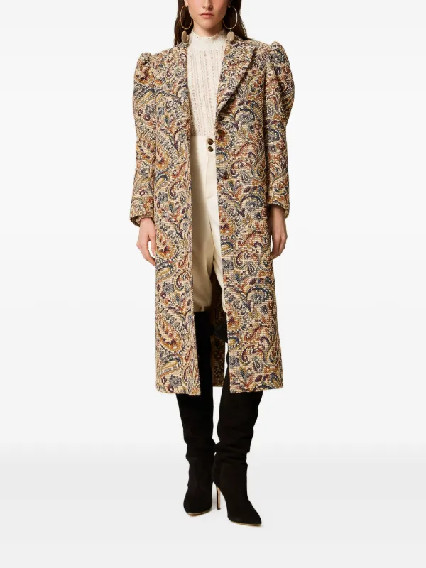 TWINSET puff-sleeve Paisley Coat | Neutrals | FARFETCH