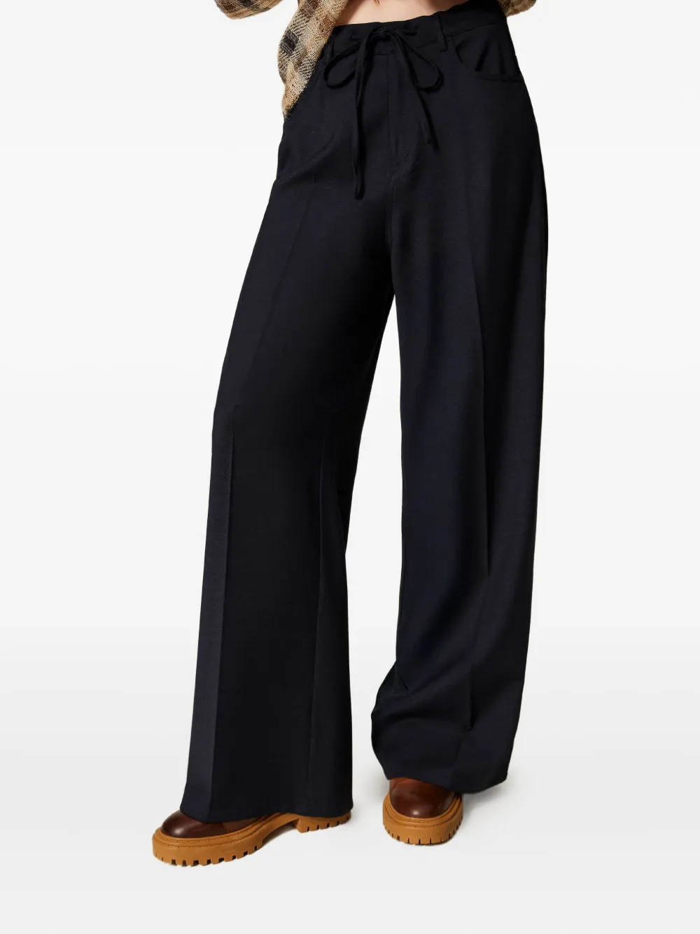 Twinset Drawstring Wide-leg Trousers In Black