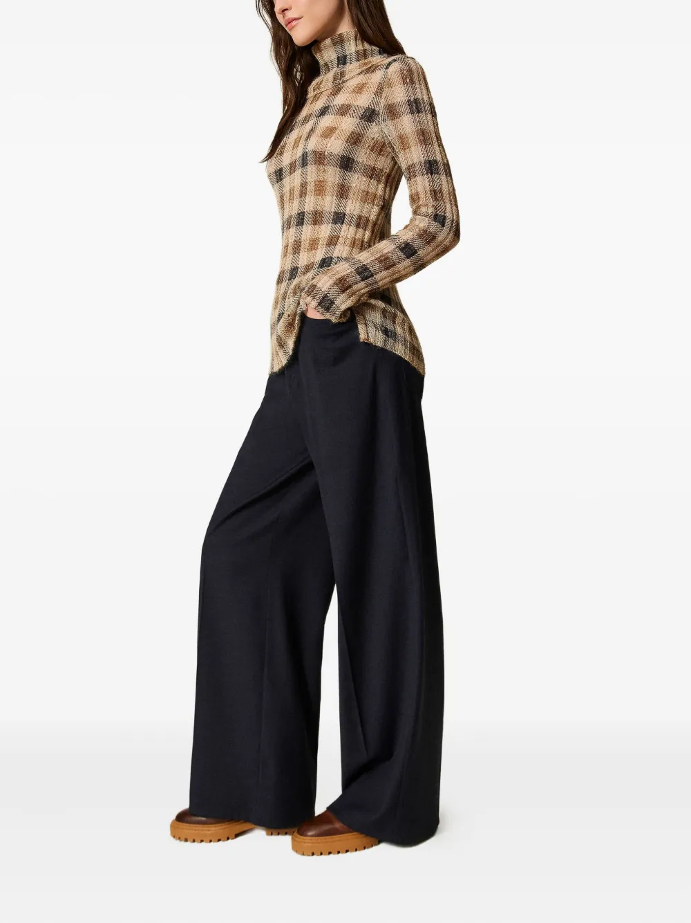 Twinset Drawstring Wide-leg Trousers In Black