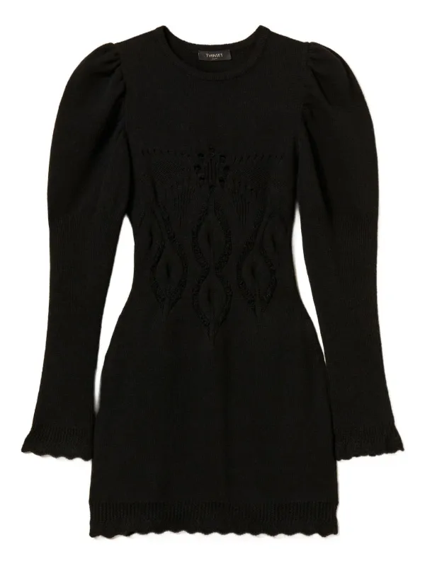 twinset crochet dress TWINSET crochet-detailed puff-sleeve Dress | Neutrals