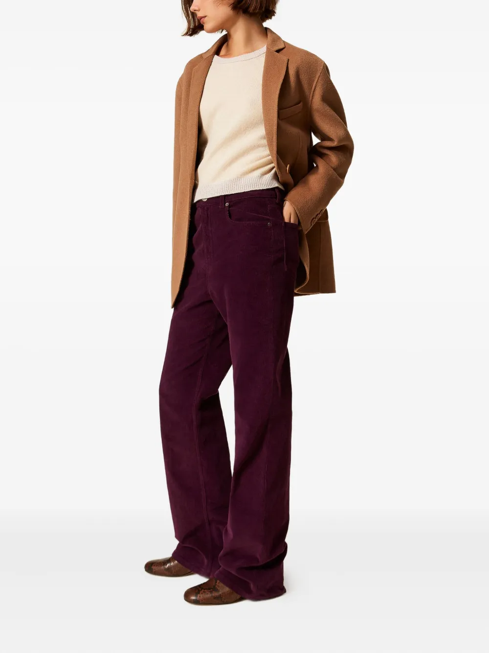 Twinset Five-pocket Corduroy Trousers In Purple