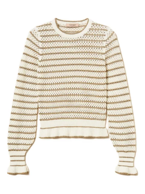 TWINSET lurex-striped fishnet jumper