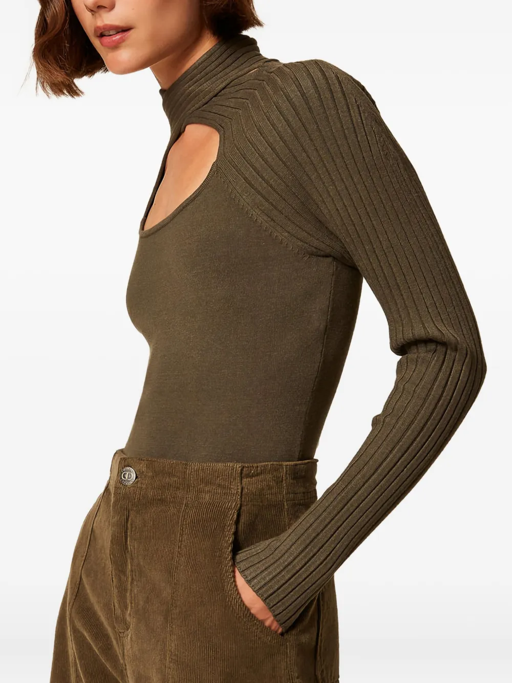 Twinset Ribbed Cut-out Jumper In Green