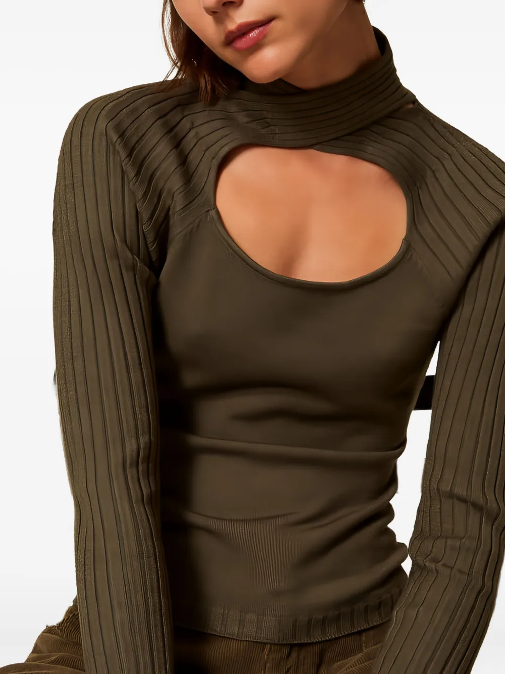 Twinset Ribbed Cut-out Jumper In Green