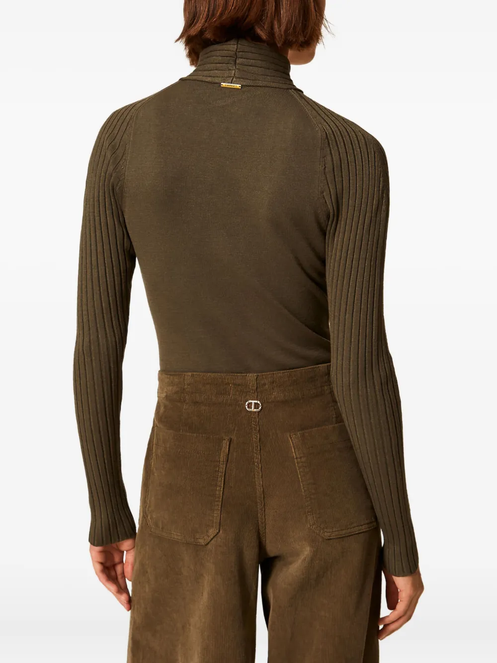 Twinset Ribbed Cut-out Jumper In Green