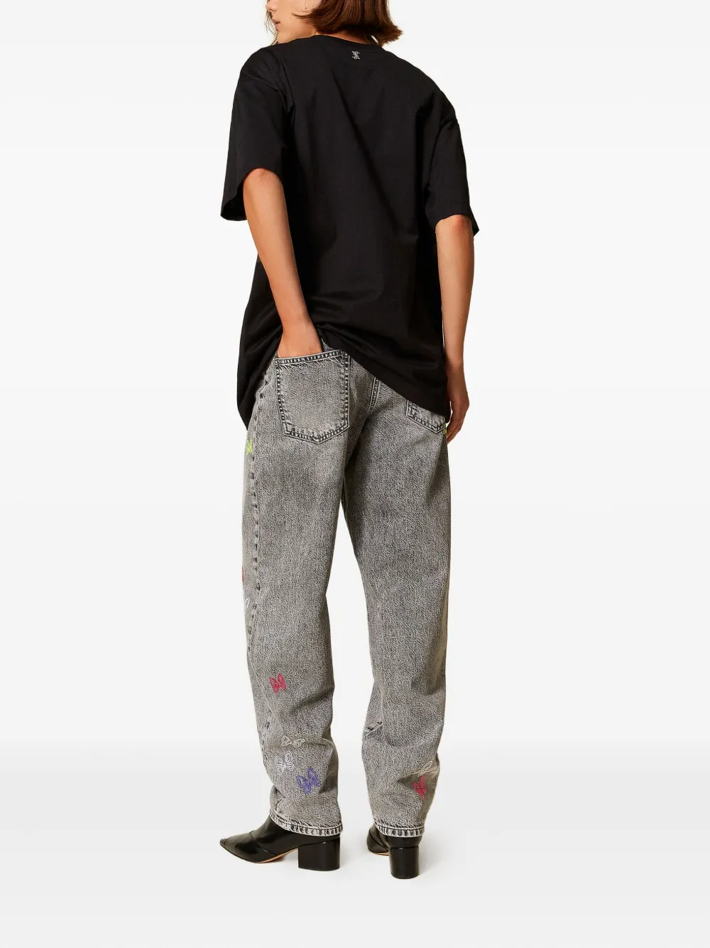 Twinset Myfo Embroidered Barrel Jeans In Gray