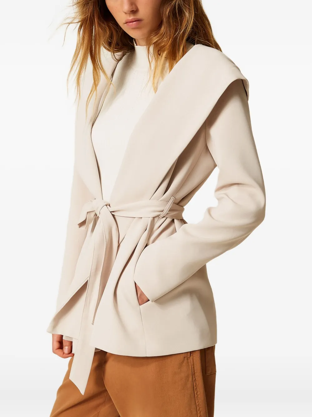 TWINSET Blazer met capuchon en ceintuur Wit