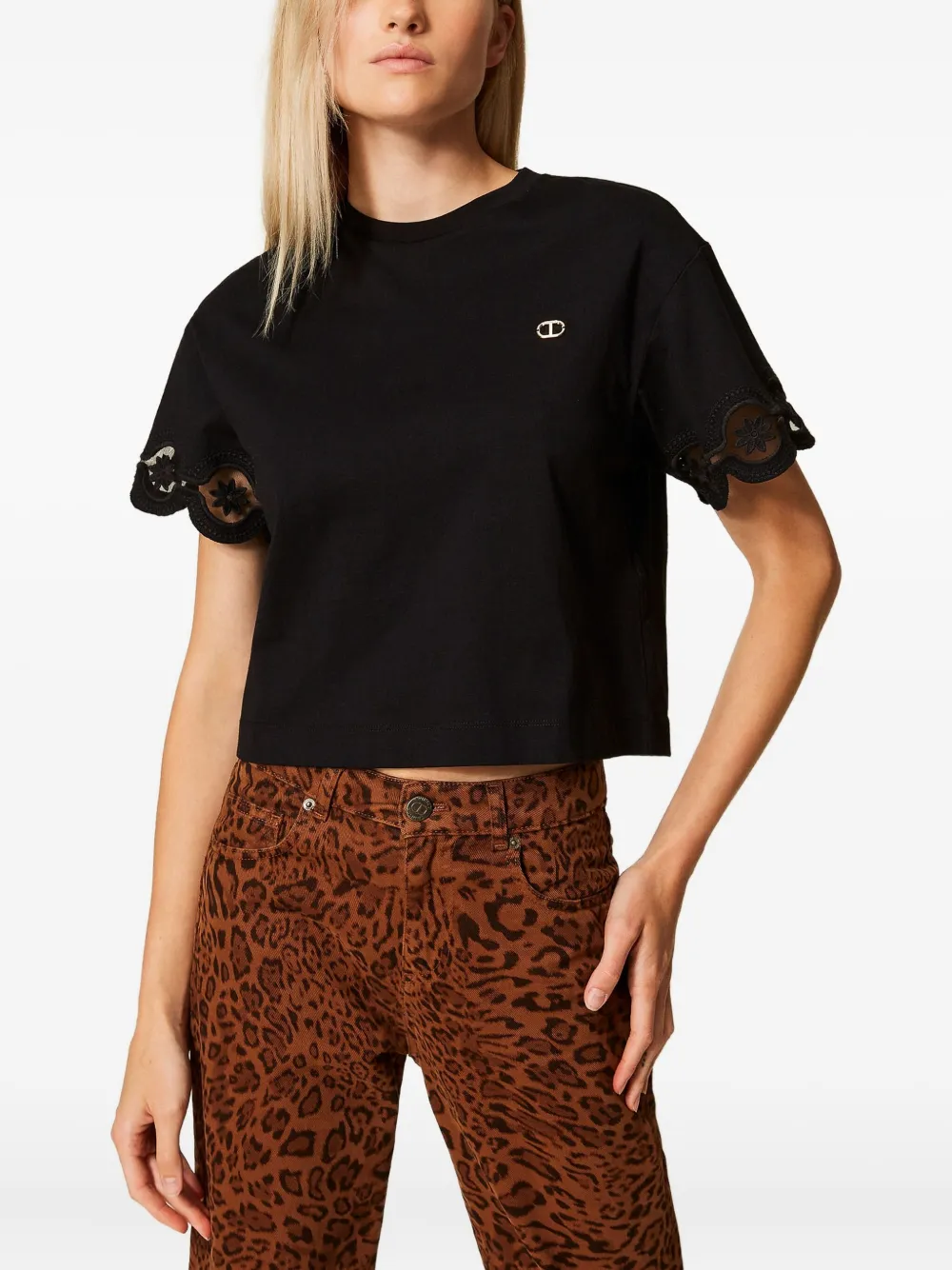 TWINSET T-shirt met gewelfd kant Blauw