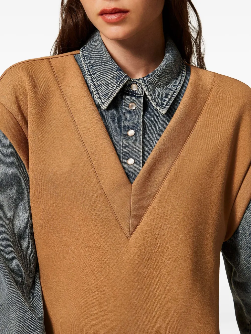 TWINSET Mini-jurk met denim mouwen Bruin