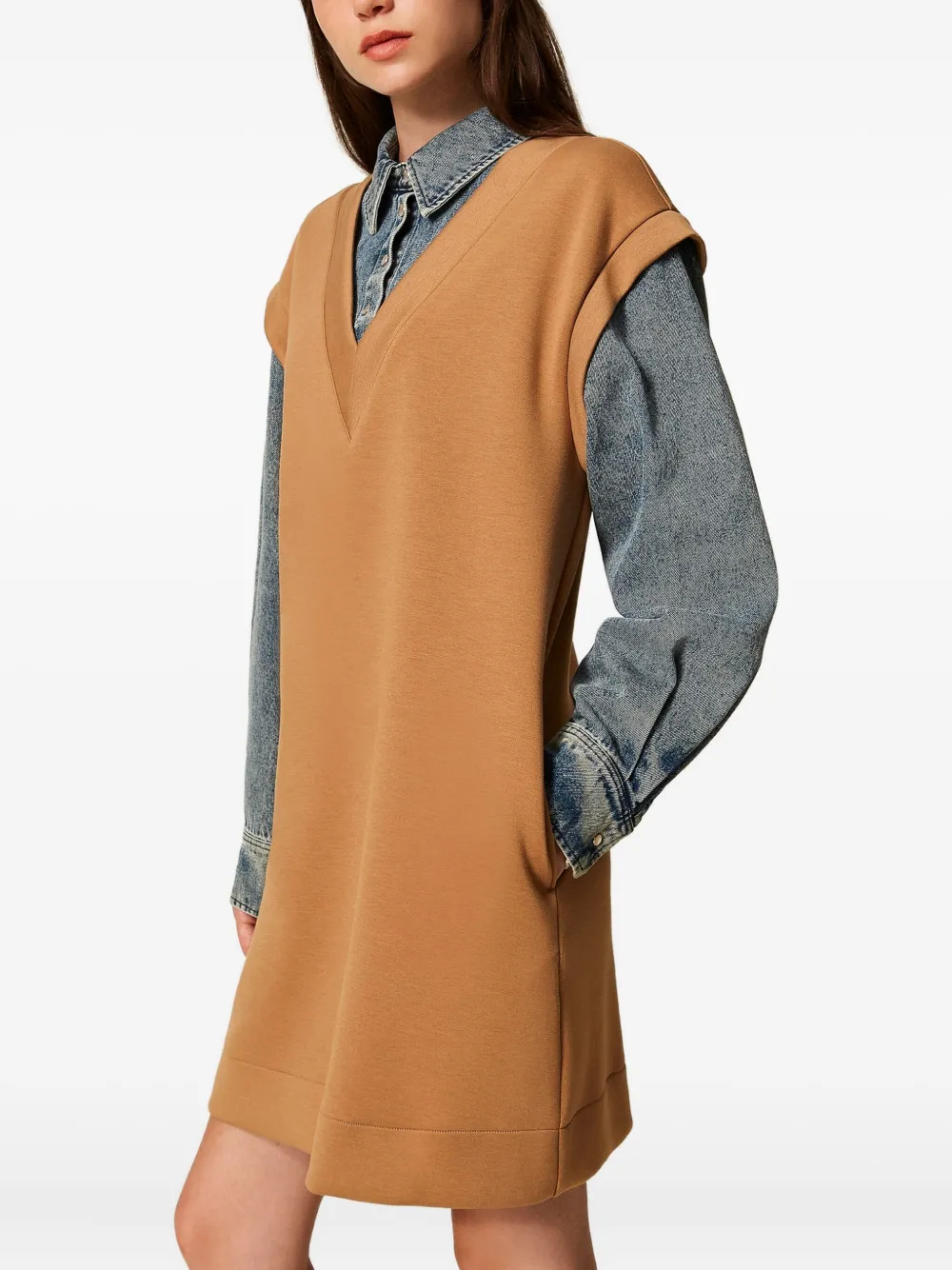 TWINSET Mini-jurk met denim mouwen Bruin