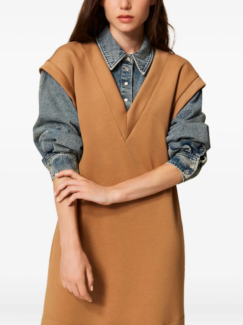 TWINSET Mini-jurk met denim mouwen - Bruin