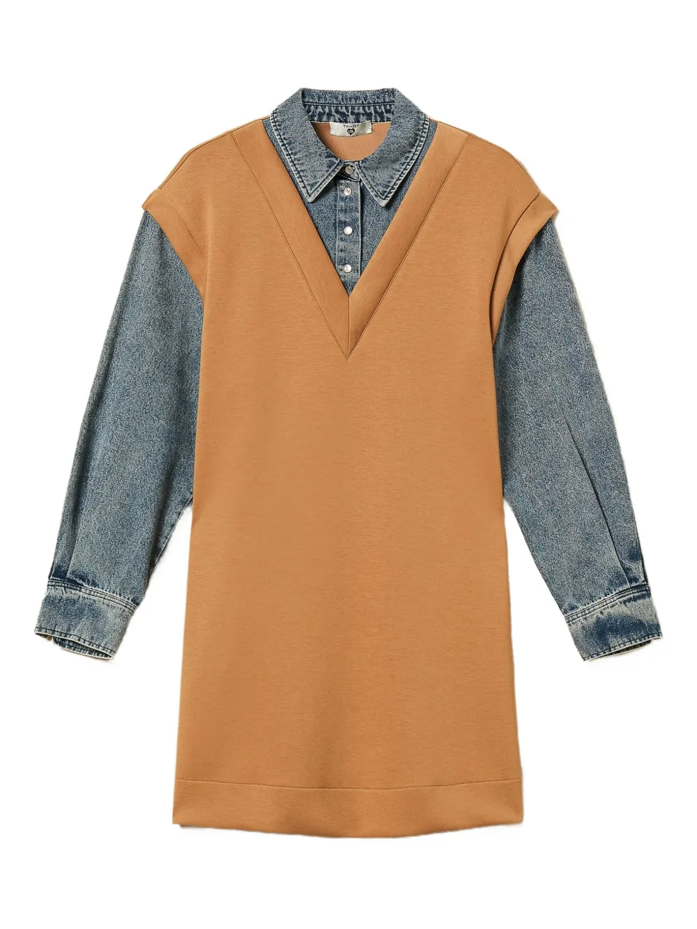 TWINSET Abito corto con maniche denim - Marrone