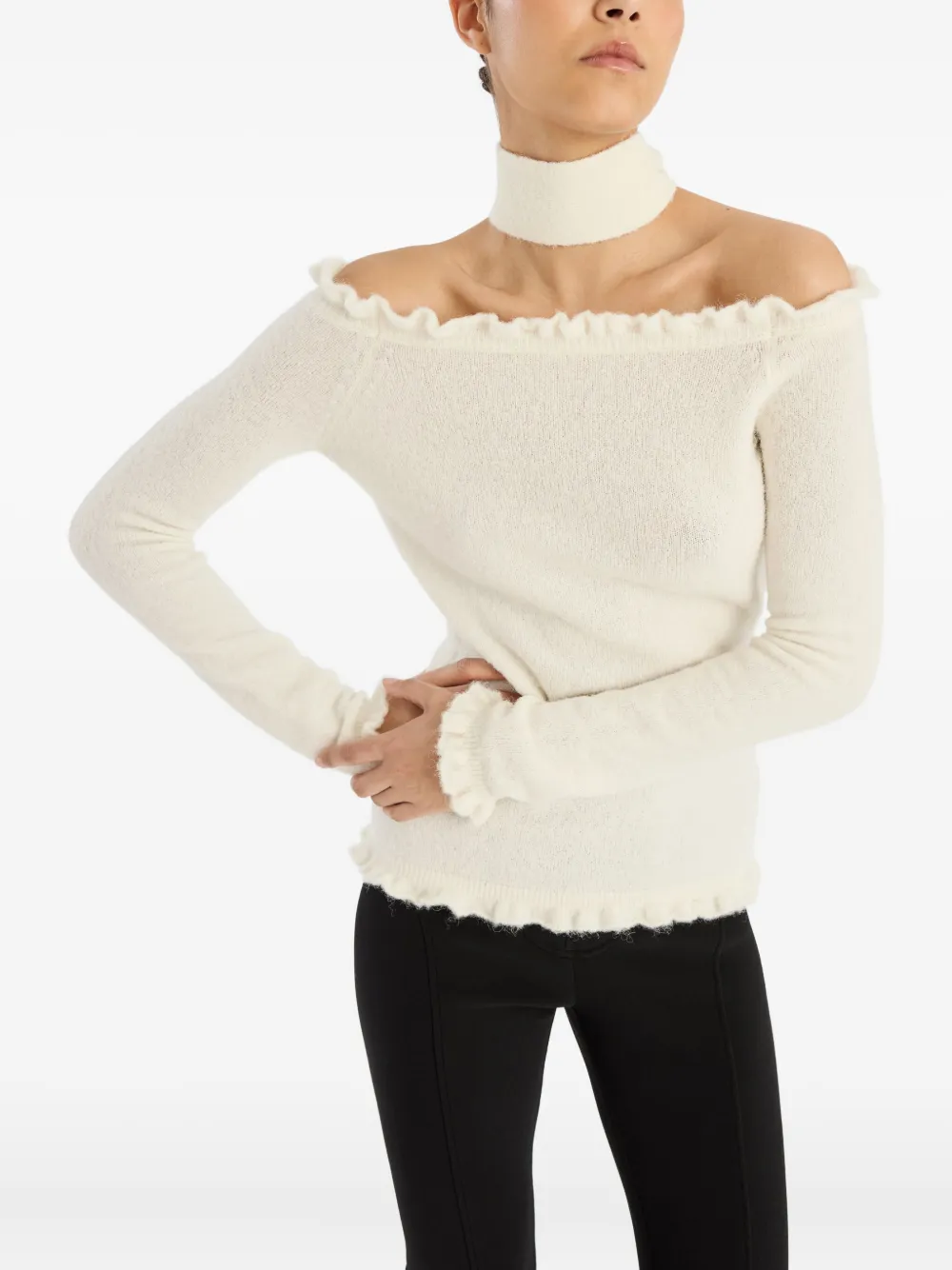 ROTATE BIRGER CHRISTENSEN Off-shoulder top met ruches Beige