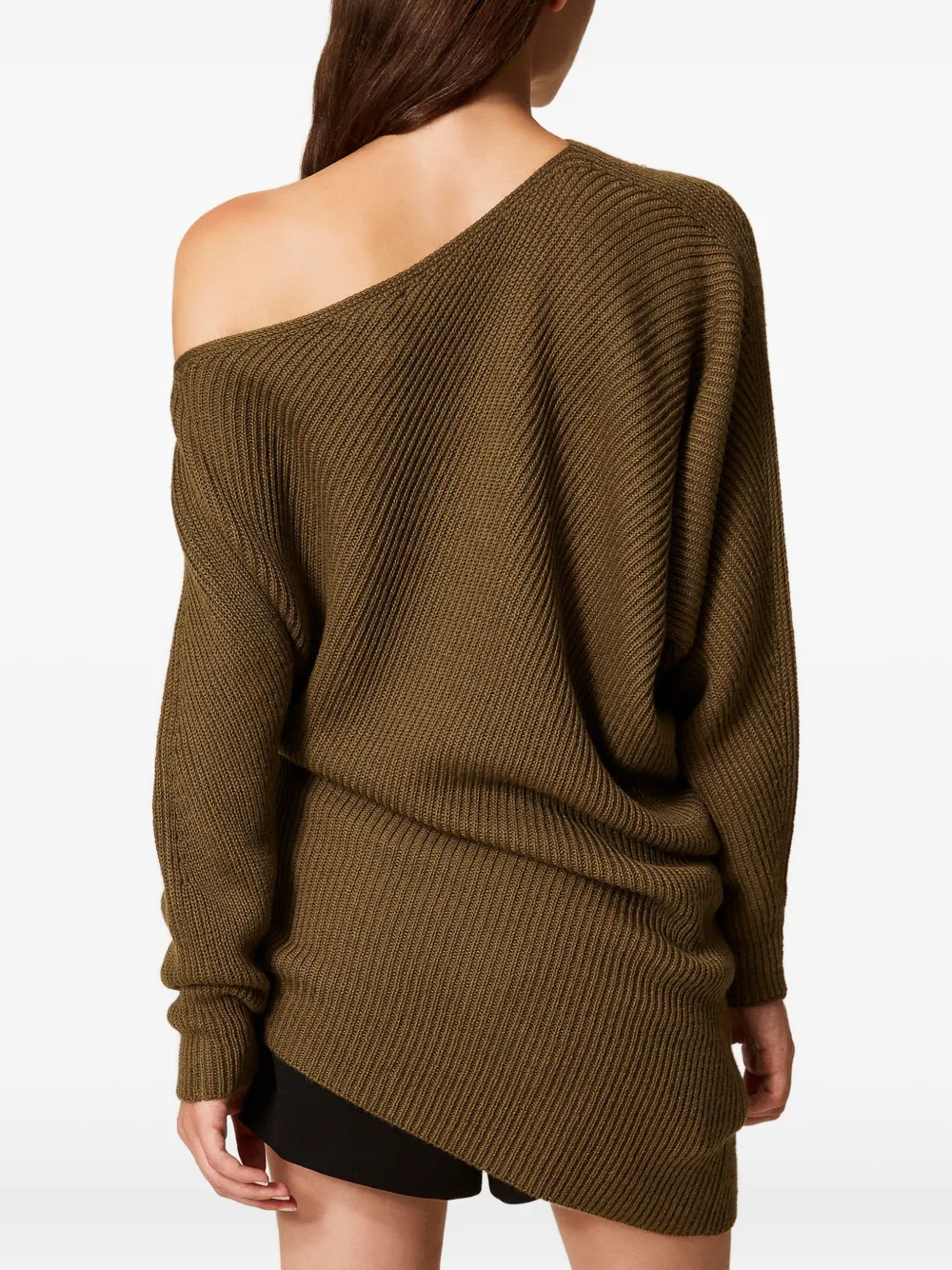 Twinset Asymmetric Ribbed Sweater In Green