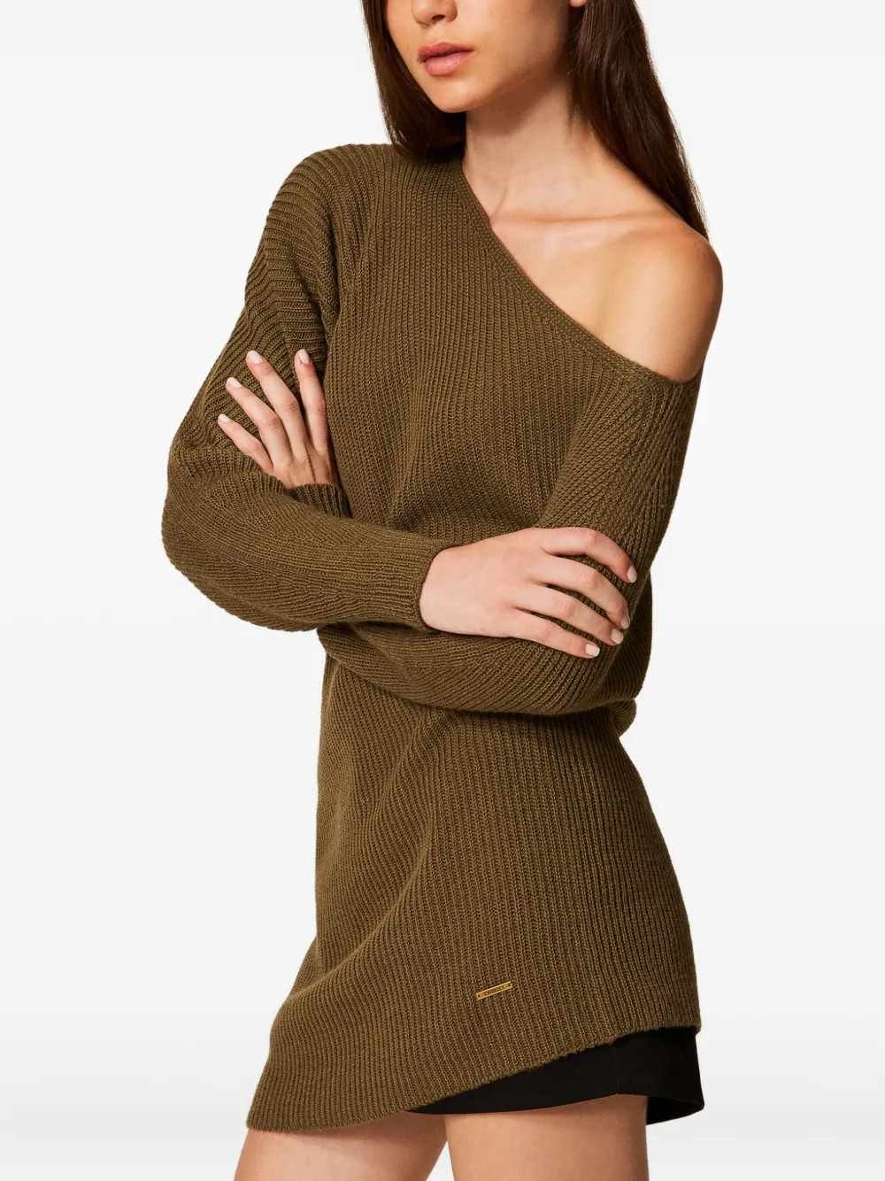 Twinset Asymmetric Ribbed Sweater In Green