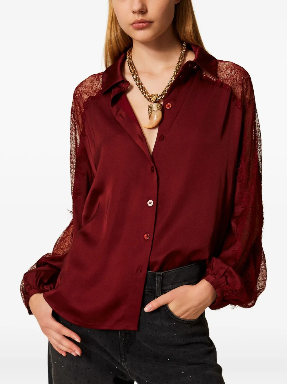 TWINSET blouse met detail van kant - Rood