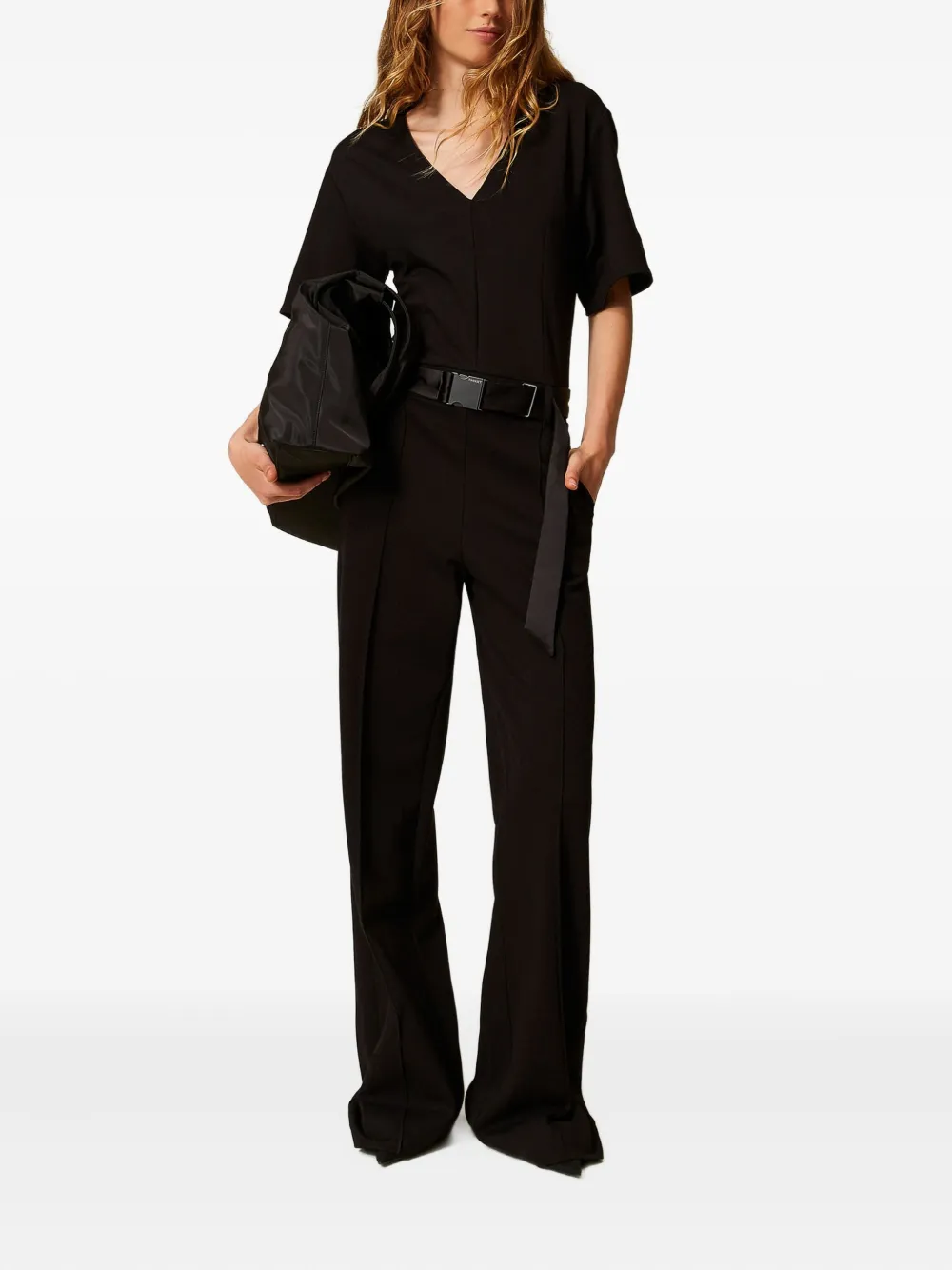TWINSET Jumpsuit met gespsluiting en V-hals - Zwart