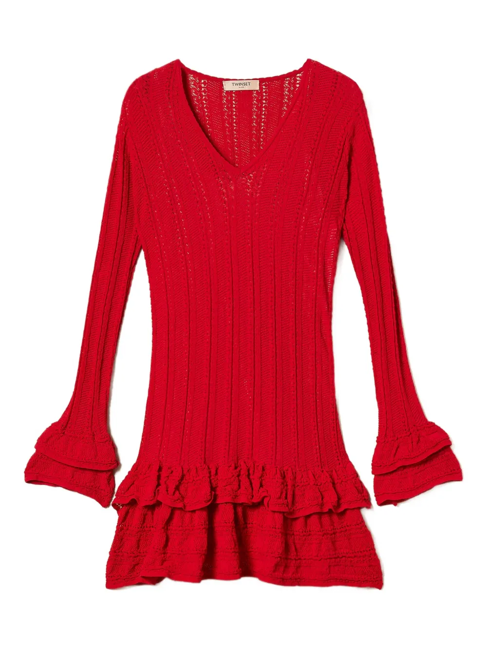 Twinset Knitted Ruffled Mini Dress In White