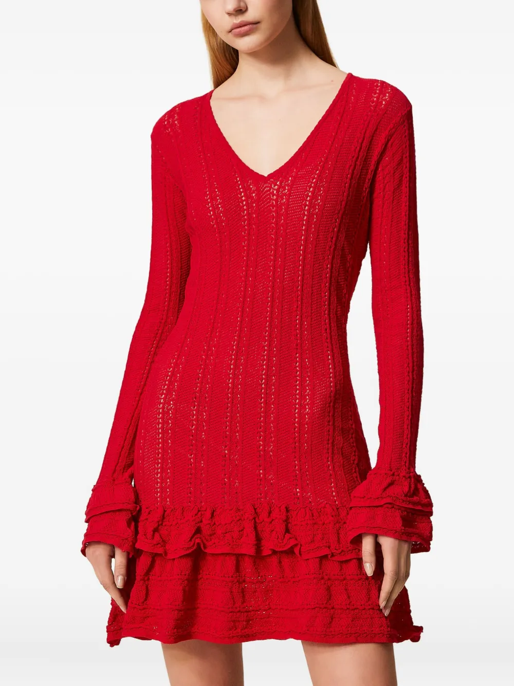 TWINSET Gebreide mini-jurk met ruches - Rood