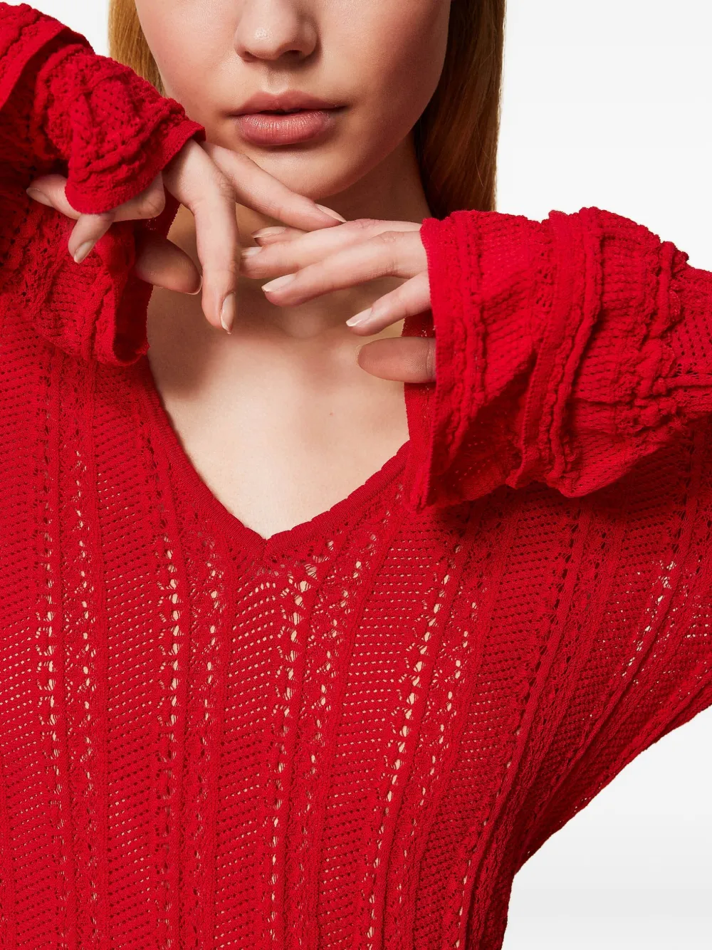 TWINSET Gebreide mini-jurk met ruches Rood