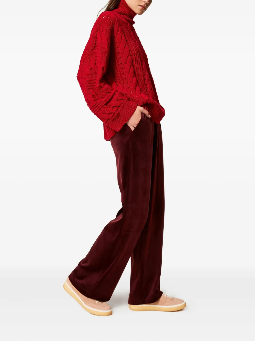 TWINSET Chenille broek Rood