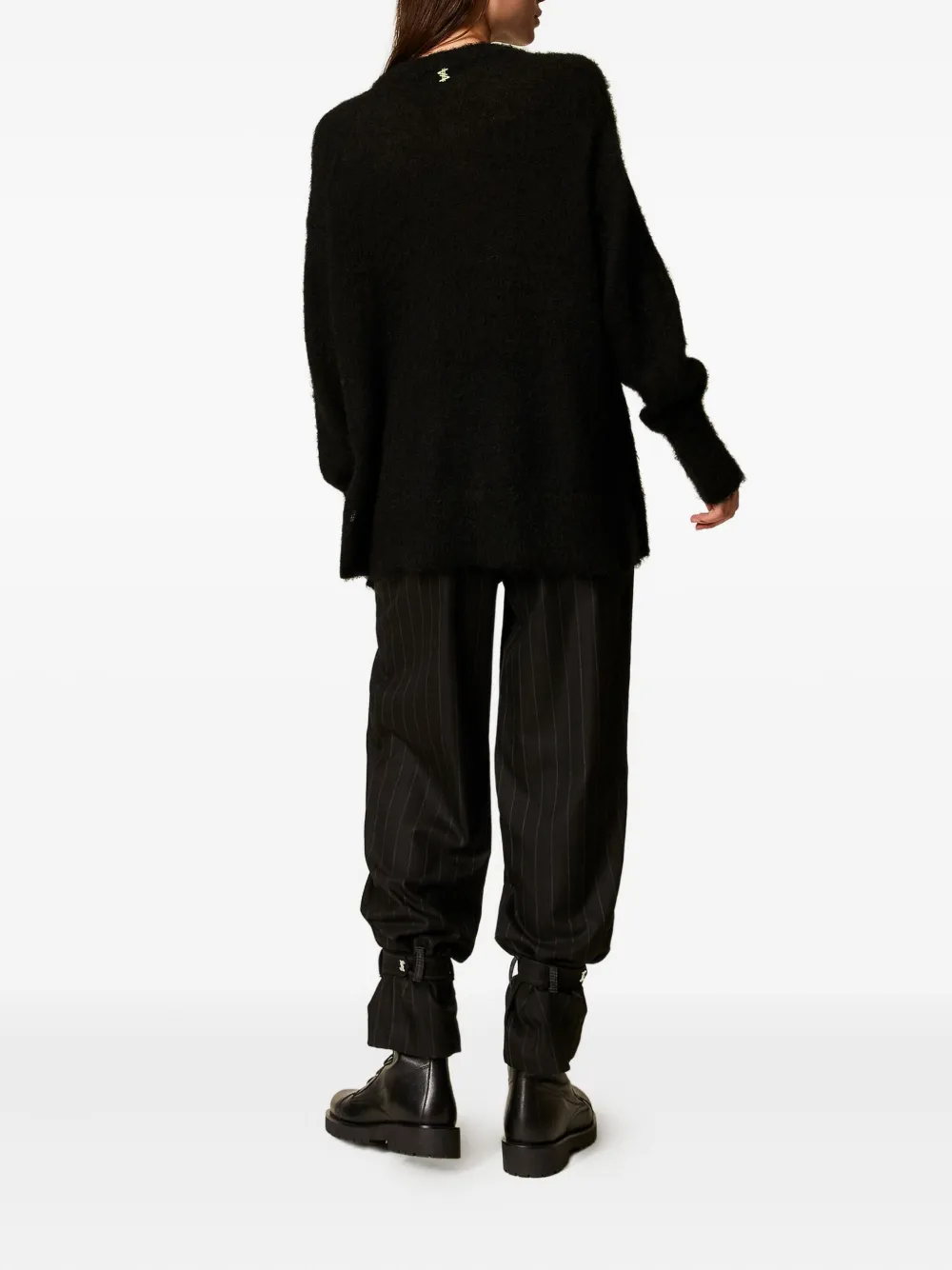 Twinset Pinstripe Cuff-strap Trousers In Black