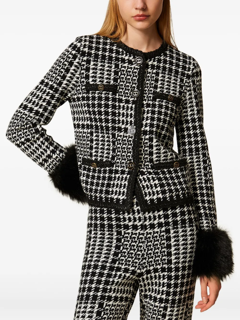 TWINSET checked faux fur-trim jacket | Tweed Jackets | Image 2