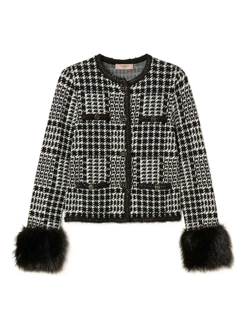 TWINSET checked faux fur-trim jacket | Black | Image 1