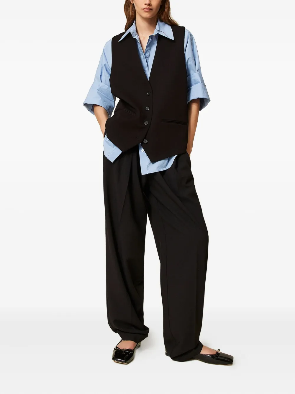 TWINSET Gilet met paspelzak en knopen Zwart