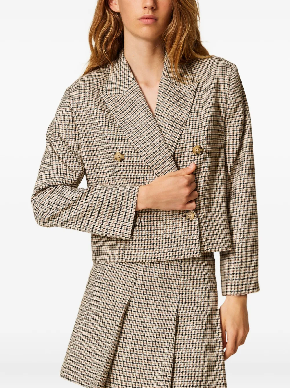 TWINSET Blazer met pied-de-poule print Bruin