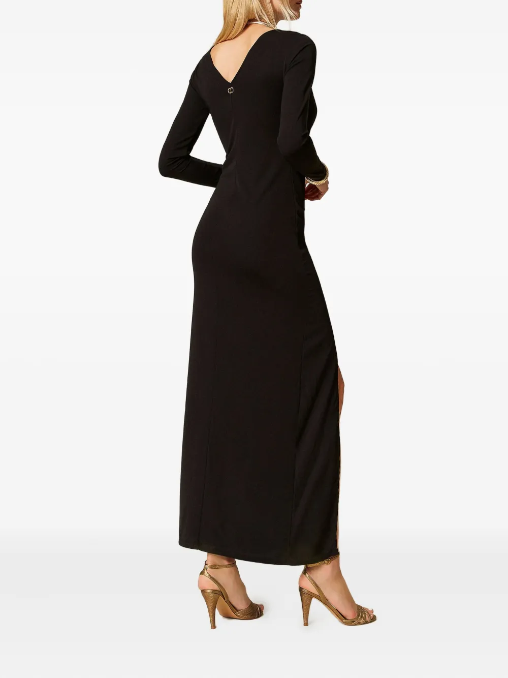 TWINSET Gesmockte maxi-jurk met zijsplit Zwart